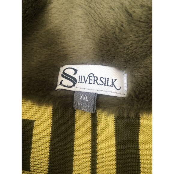 Silversilk Men XXL Green Pattern Squares Full Zip Sweater Faux Fur Collar. R - Picture 5 of 8